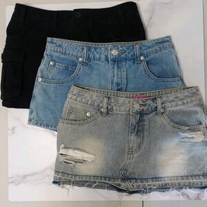 Edikted Micro Mini Skirt Lot of 3 Blue Black Gray Denim Skort Size Small
